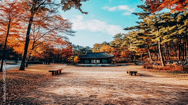 Obraz the beautiful landscape of Nami island during the autumn foliage, Korea.