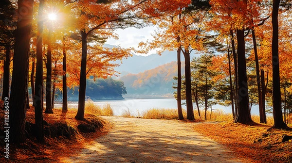 Obraz the beautiful landscape of Nami island during the autumn foliage, Korea.