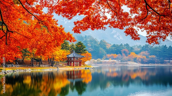 Obraz the beautiful landscape of Nami island during the autumn foliage, Korea.