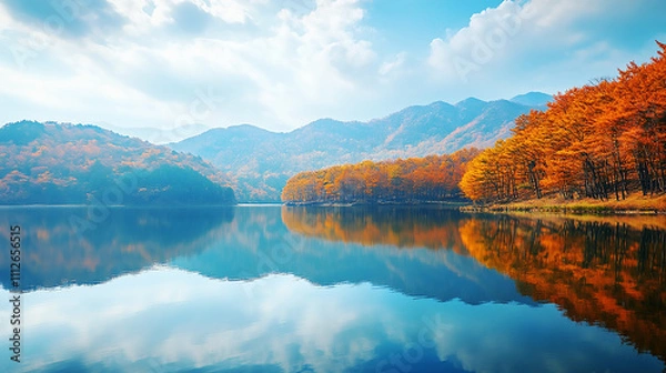 Obraz the beautiful landscape of Nami island during the autumn foliage, Korea.