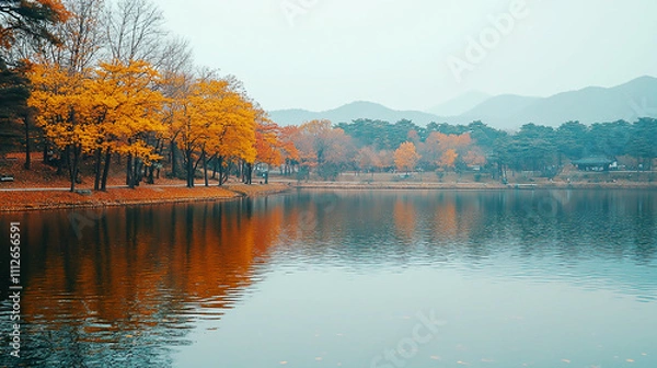 Obraz the beautiful landscape of Nami island during the autumn foliage, Korea.
