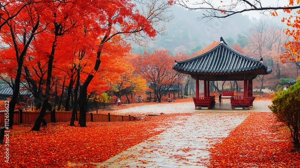 Obraz the beautiful landscape of Nami island during the autumn foliage, Korea.