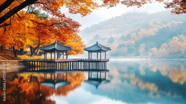 Obraz the beautiful landscape of Nami island during the autumn foliage, Korea.