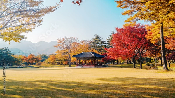 Obraz the beautiful landscape of Nami island during the autumn foliage, Korea.
