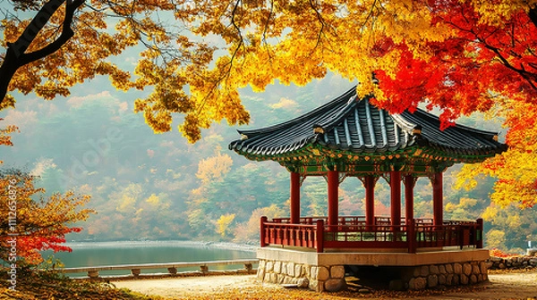 Obraz the beautiful landscape of Nami island during the autumn foliage, Korea.