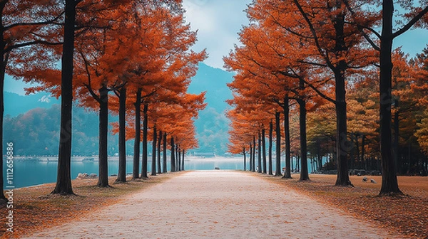 Obraz the beautiful landscape of Nami island during the autumn foliage, Korea.