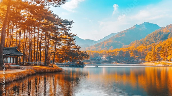 Obraz the beautiful landscape of Nami island during the autumn foliage, Korea.
