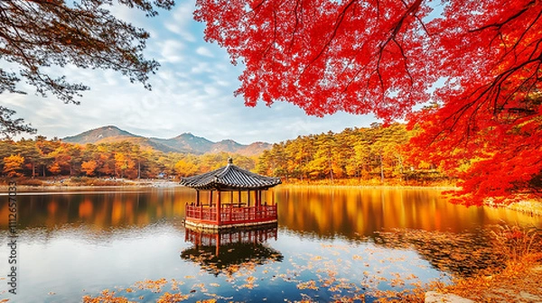Obraz the beautiful landscape of Nami island during the autumn foliage, Korea.
