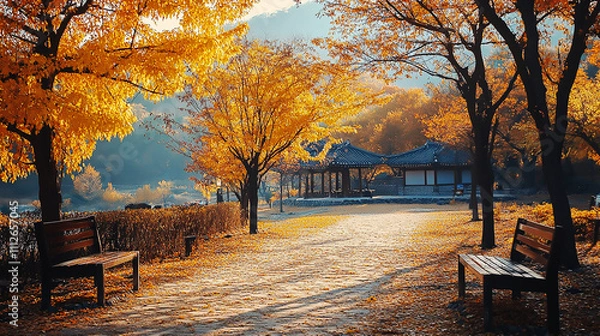 Obraz the beautiful landscape of Nami island during the autumn foliage, Korea.