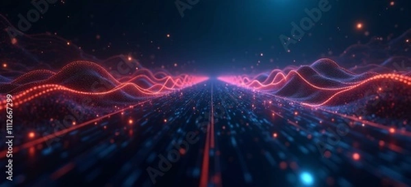 Fototapeta An abstract representation of cryptocurrency with glowing blockchain chains symbolizing the interconnected nature of digital currencies.