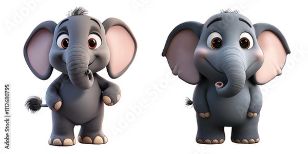 Fototapeta Elephant animated character - 3D Set Isolated On Transparent Background PNG