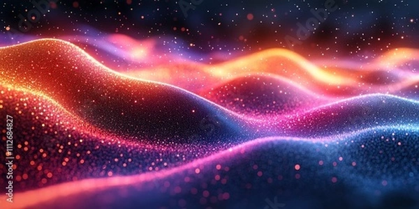 Fototapeta Vibrant waves of light create an abstract landscape in a dynamic color spectrum at night