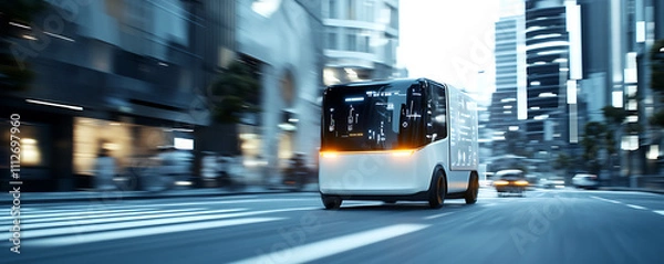 Fototapeta Autonomous vehicle development showcased in urban environment dynamic action scene modern cityscape perspective