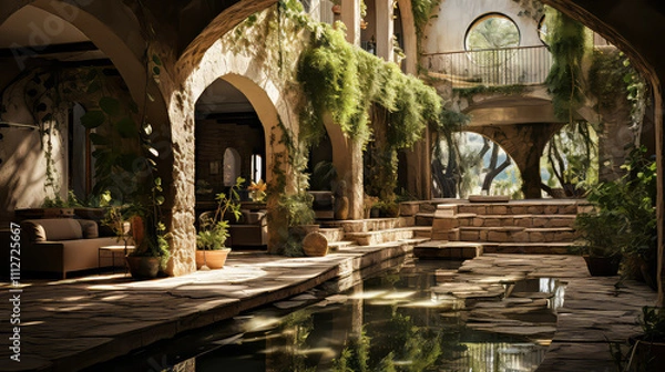 Fototapeta 3D render Roman style, Home and Garden background Elegance, Creating antique design of Outdoor Spaces architecture decorate vintage concept