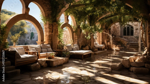 Fototapeta 3D render Roman style, Home and Garden background Elegance, Creating antique design of Indoor Spaces architecture decorate vintage concept