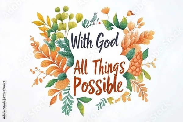 Fototapeta Inspirational floral design 'with god all things possible' - soft color faith art