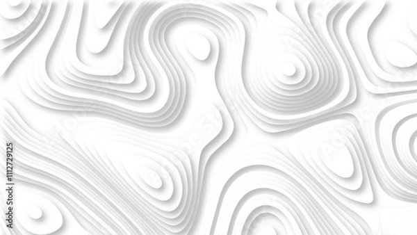 Obraz Abstract 3d wavy line paper cut white background. Topographic canyon geometric map relief texture with curved layers and shadow.
