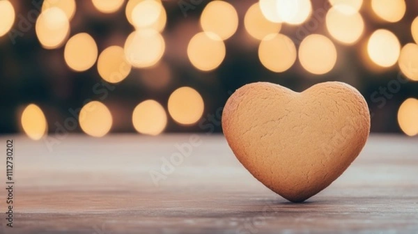 Obraz Heart Shaped Christmas Gingerbread Cookie with Festive Bokeh Lights in Warm Holiday Atmosphere for Seasonal Celebration and Culinary Delight Stock Photo