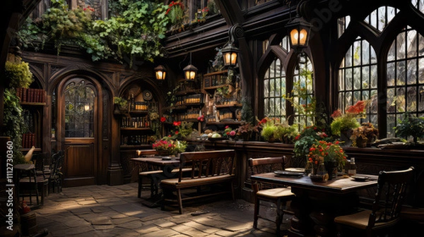 Fototapeta Tudor style, House Fantasy background, Creating antique design of Indoor Spaces architecture decorate vintage concept