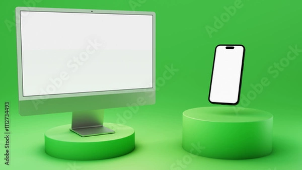 Obraz desktop computer and smartphone with transparent displays.
