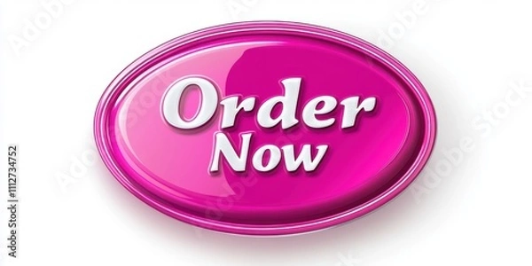 Fototapeta A pink button with the text "Order Now" on a white background, in the style of a clipart illustration.