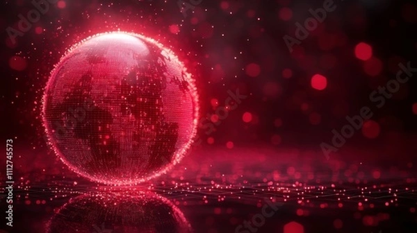 Obraz Stunning Digital Globe: A Global Network Visualization in Vibrant Red