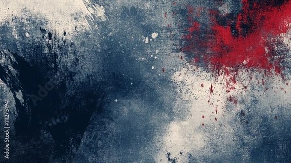 Obraz Abstract grunge background with blue, red and white paint splatters.