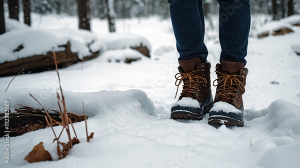 Fototapeta A pair of shoes resting in fresh, untouched snow, capturing the essence of winter exploration and outdoor adventure.
