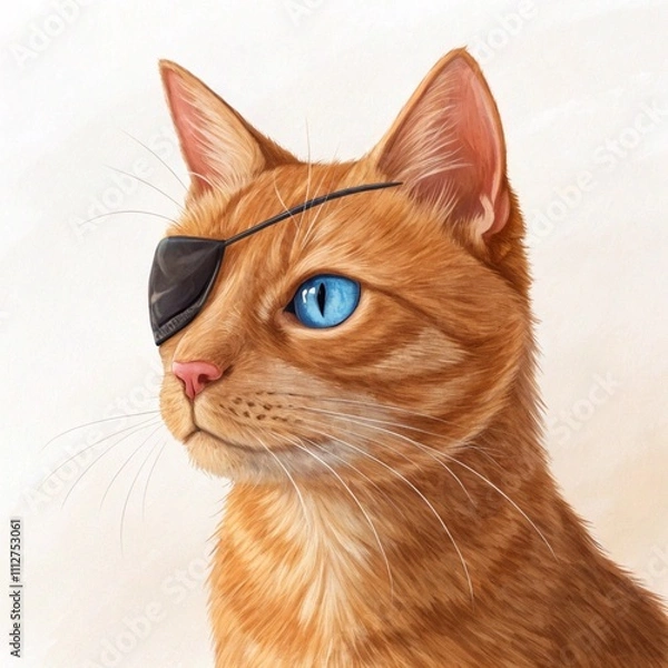 Fototapeta Ginger Pirate Cat - Playful Orange Feline Character with Eye Patch