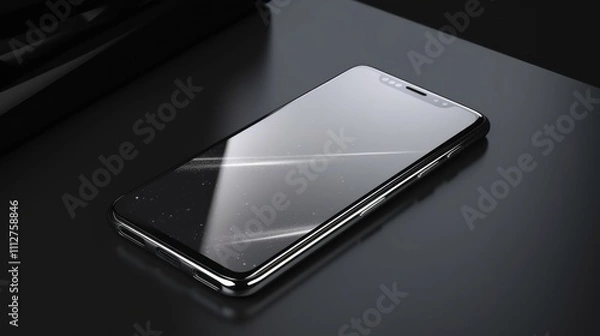 Fototapeta Sleek Smartphone with Protective Screen Protector on Dark Surface