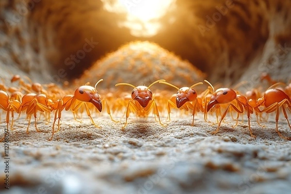 Fototapeta A colony of ants working together in their natural habitat