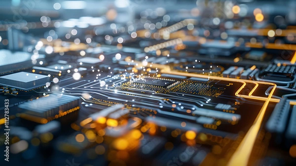 Fototapeta Advanced circuit manufacturing techniques in the electronics industry a close-up view