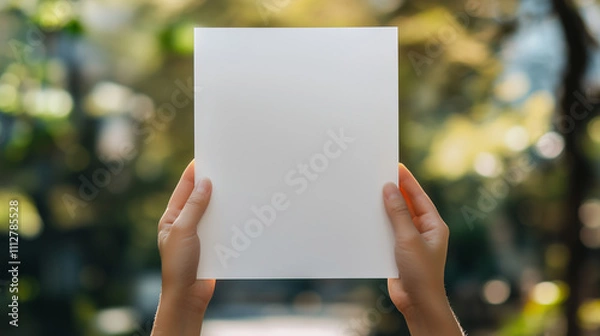 Obraz hands holding a blank sheet of paper blank form
