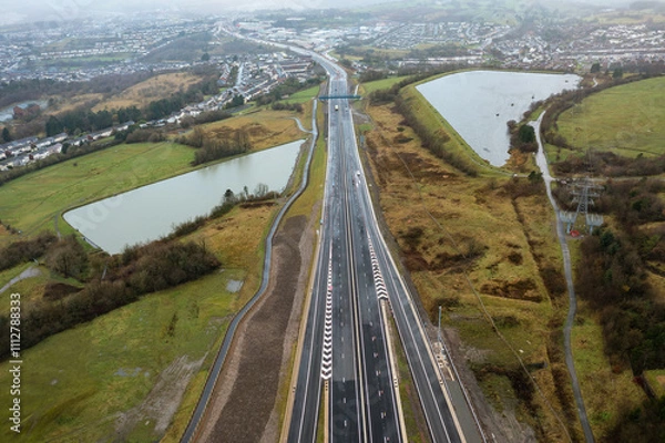 Obraz Aerial view of major roadworks and construction at Dowlais, South Wales