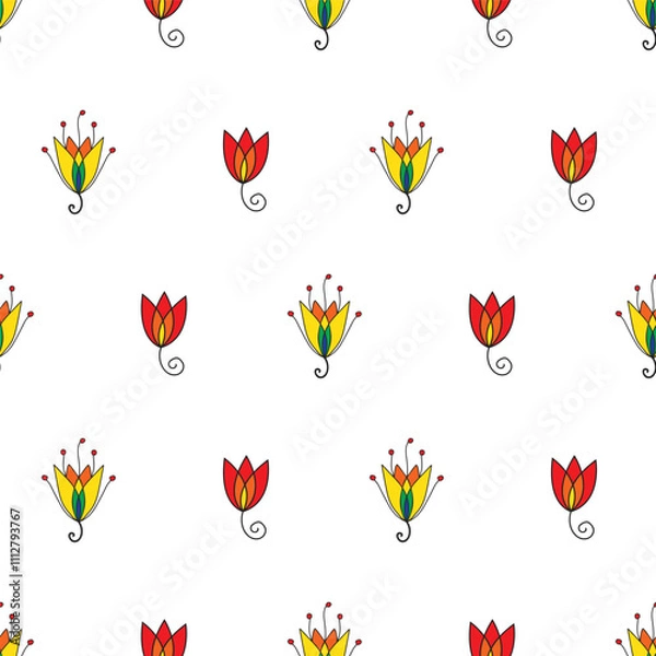 Fototapeta seamless repeat pattern with beautiful and colorful floral motifs on a white background perfect for fabric, scrap booking, wallpaper, gift wrap projects