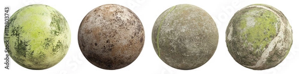 Fototapeta Dirty tennis ball isolated on transparent background, Set of