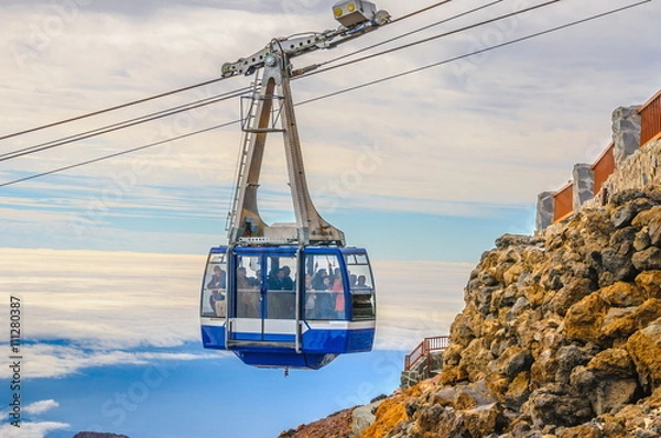 Fototapeta Funicular, inclined plane, cliff railway to top of Teide volcano in Tenerife, Spain
