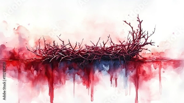 Fototapeta jesus is king crown of thorns projecting a shadow in the shape of a king s crown watercolor