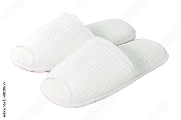 Obraz A pair of white slippers on a white background.