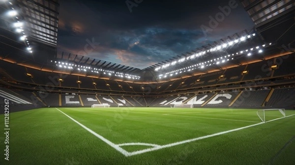 Obraz A dynamic, high-energy cinematic poster featuring two football players in vivid green and red uniforms, each kicking a ball simultaneously ai generated