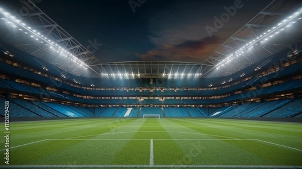 Obraz A dynamic, high-energy cinematic poster featuring two football players in vivid green and red uniforms, each kicking a ball simultaneously ai generated