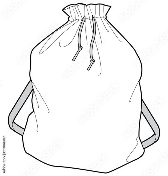 Fototapeta Drawstring bag flat sketch vector illustration technical cad drawing template