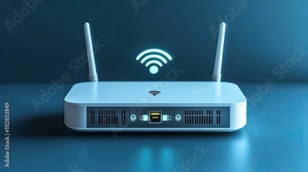 Fototapeta white wifi router wireless broadband modem with antennas in front and perspective view ethernet router for network connection and internet access isolated on white backgroun