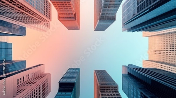 Obraz Towering Skyscrapers Reaching into Pink Sky