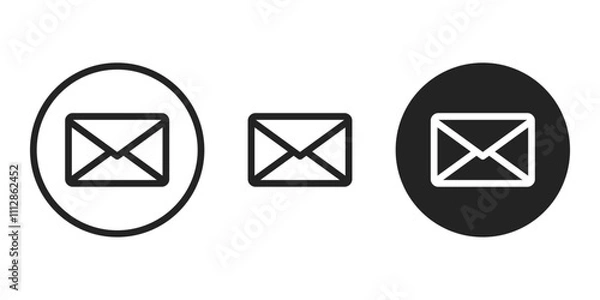 Obraz Outlined in a circle black isolated illustration set of mail message letter. Vector icons in flat style