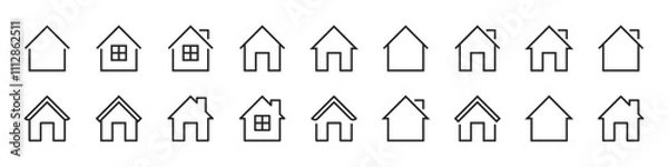 Obraz Huge black outlined illustration collection of house home real state properties. Vector icons in flat style