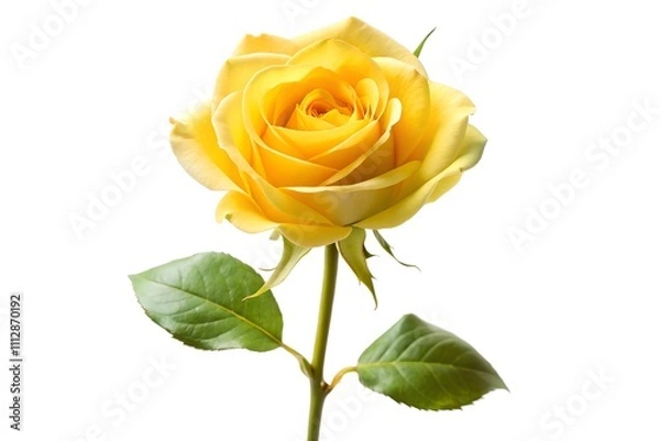 Fototapeta Single yellow rose long stem vertical stand pose isolated on White Background