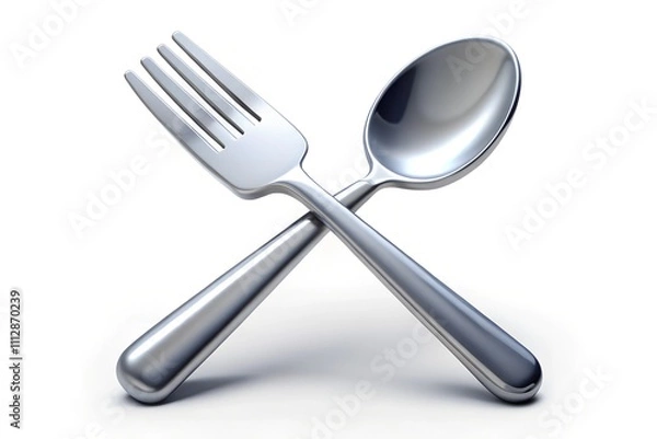 Fototapeta Fork and Spoon 3D Icon on White Background