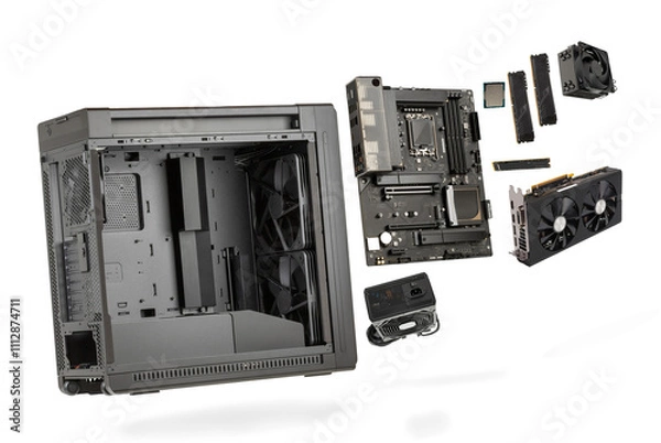 Fototapeta Main components of computer,  studio shoot parts for building desktop PC isolated on white background.