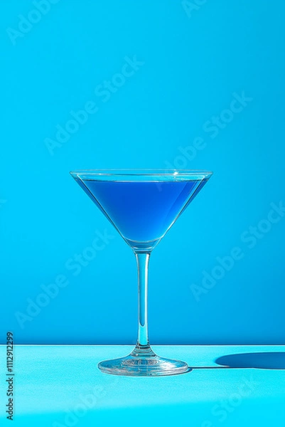 Fototapeta A blue lagoon cocktail on a minimalistic summer background. for menus, for bars. for a banner, for advertising.